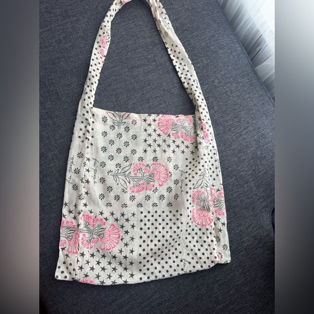 FREE PEOPLE Shoulder Tote Shopping Bag Floral Black Pink Sheer Boho
